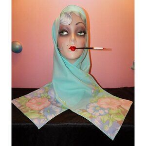 Vintage Avon Blue & Pink Floral Neck Scarf pinup retro rockabilly head wrap